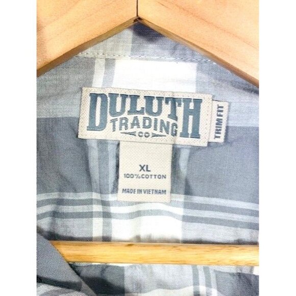 Duluth Trading Co. Men's Gray & White XL Lightweight Plaid Flannel Trim Fit - Picture 4 of 8